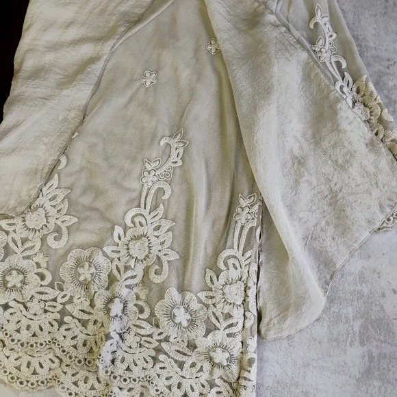 Feratelli Sheer Lace Layered Long Flowy Top Green Lagenlook Fairycore Size Small - Picture 10 of 13